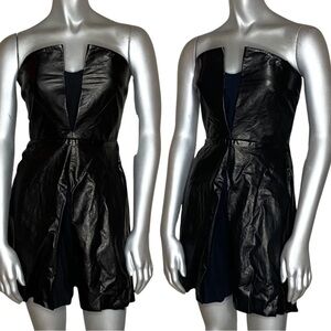 A.L.C. ALC Black Strapless Leather Wool Inset Architectural Bustier Dress 2 NWT